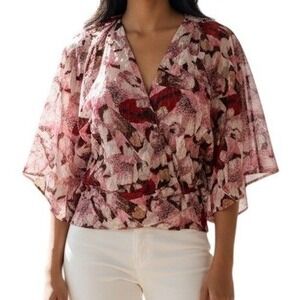 IRO Paris Pink Silk Cotton Blend Bernie Floral Wrap Blouse EUC‎ 36/4